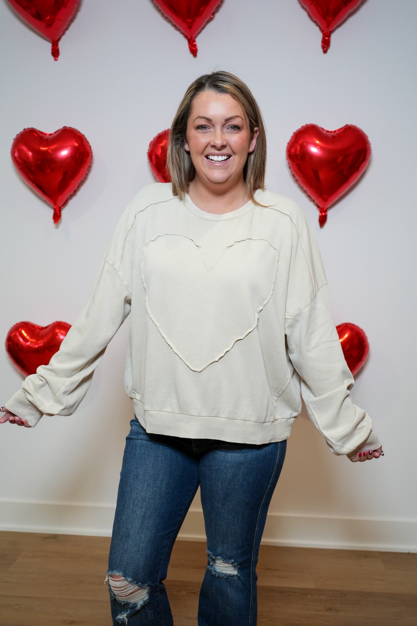 Heart Patch Terry Knit Pullover - Buttercup Lynne Boutique