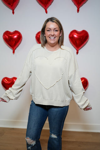 Heart Patch Terry Knit Pullover - Buttercup Lynne Boutique
