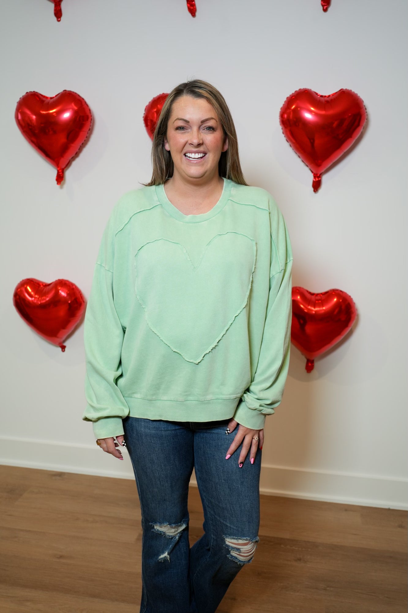 Heart Patch Terry Knit Pullover - Buttercup Lynne Boutique