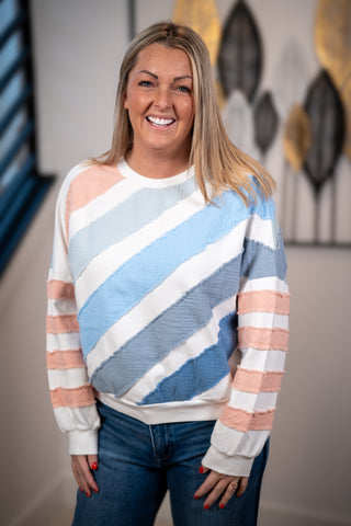 Mello Colorblock Textured Stripe Pullover