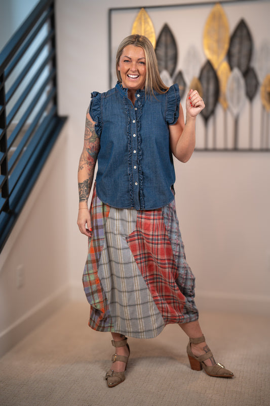 Ruffled Denim Top  Sage the Label by Easel