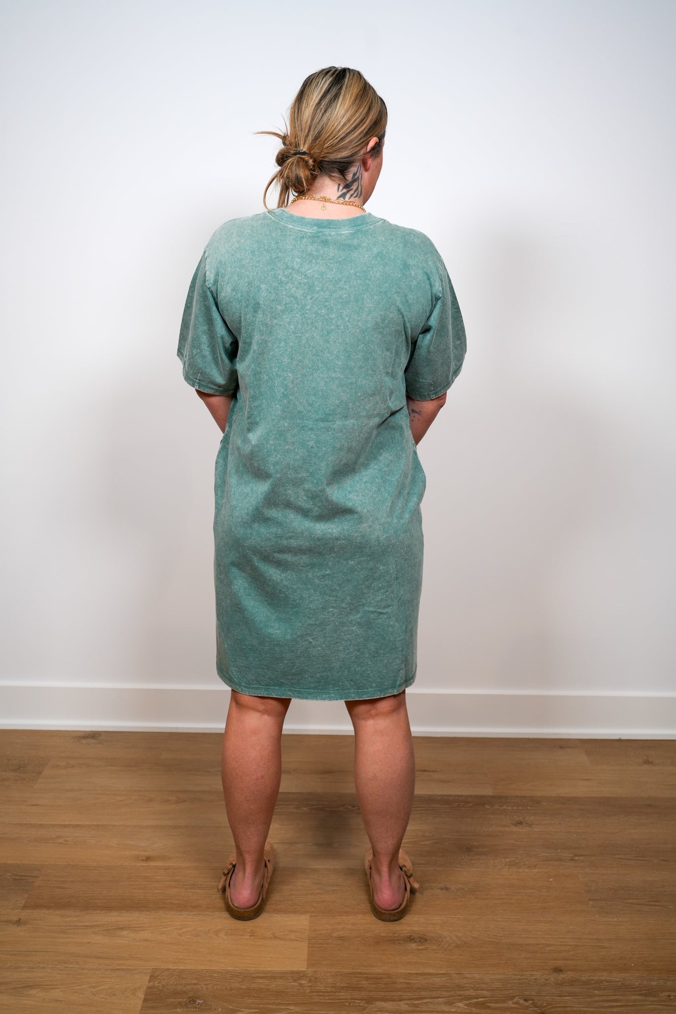 Easel Shiny Days Dress Rhinestone Cotton Tunic Pacific Green / Medium Easel Shiny Days Dress Rhinestone Cotton Tunic Pacific Green / Medium