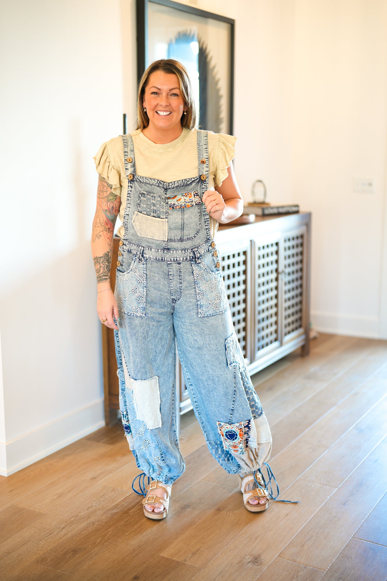Multi Patch Denim Overalls - Buttercup Lynne Boutique