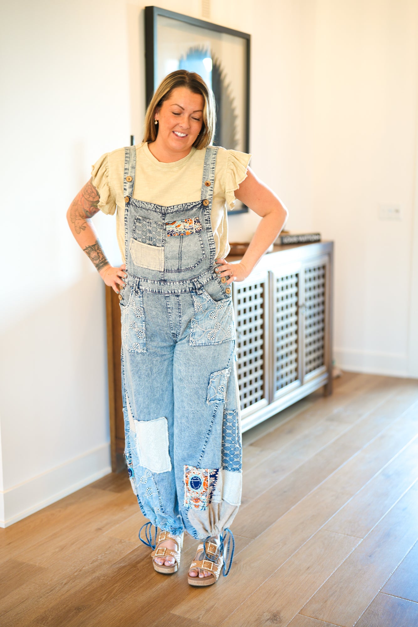 Multi Patch Denim Overalls - Buttercup Lynne Boutique