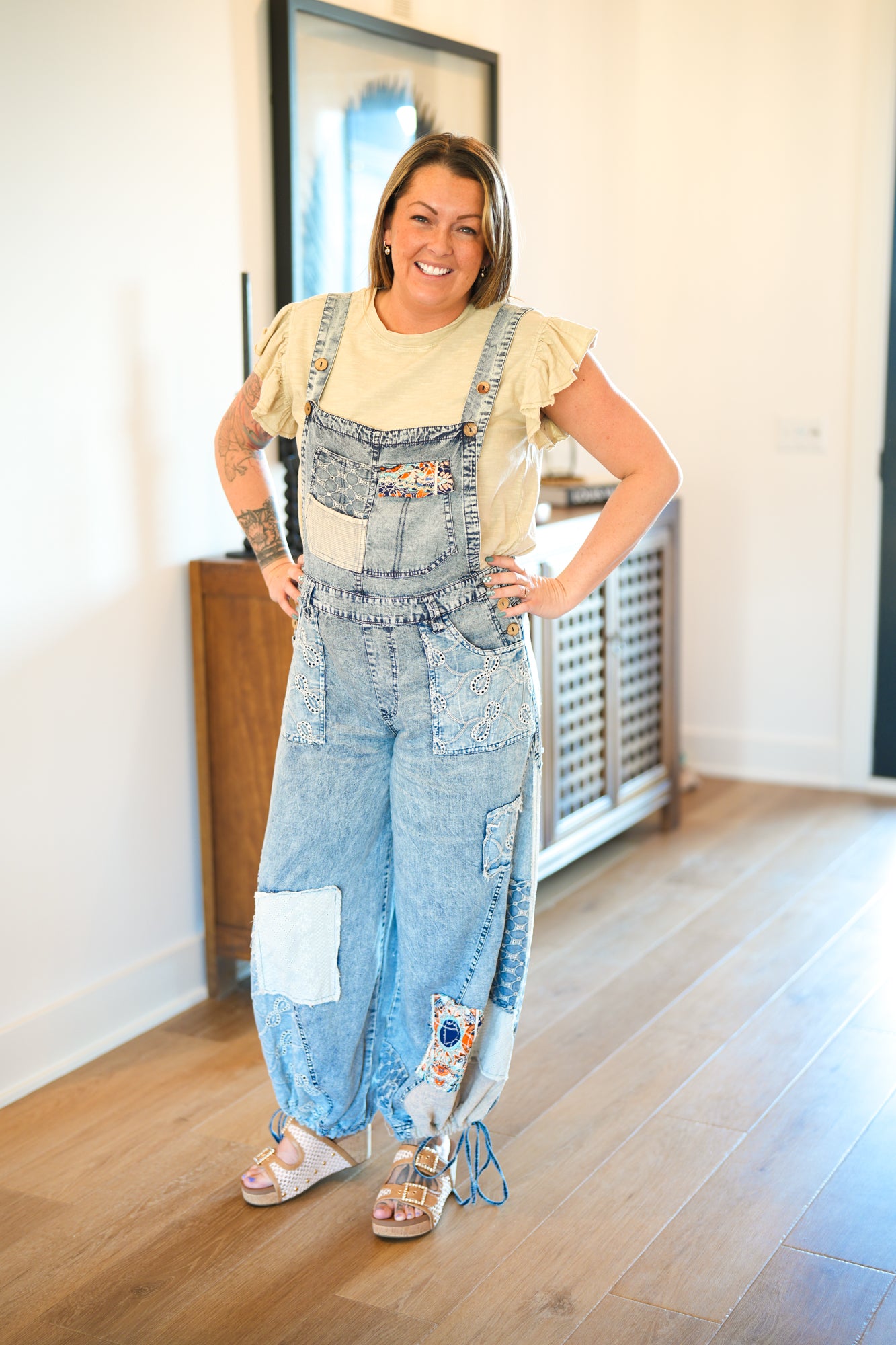 Multi Patch Denim Overalls - Buttercup Lynne Boutique