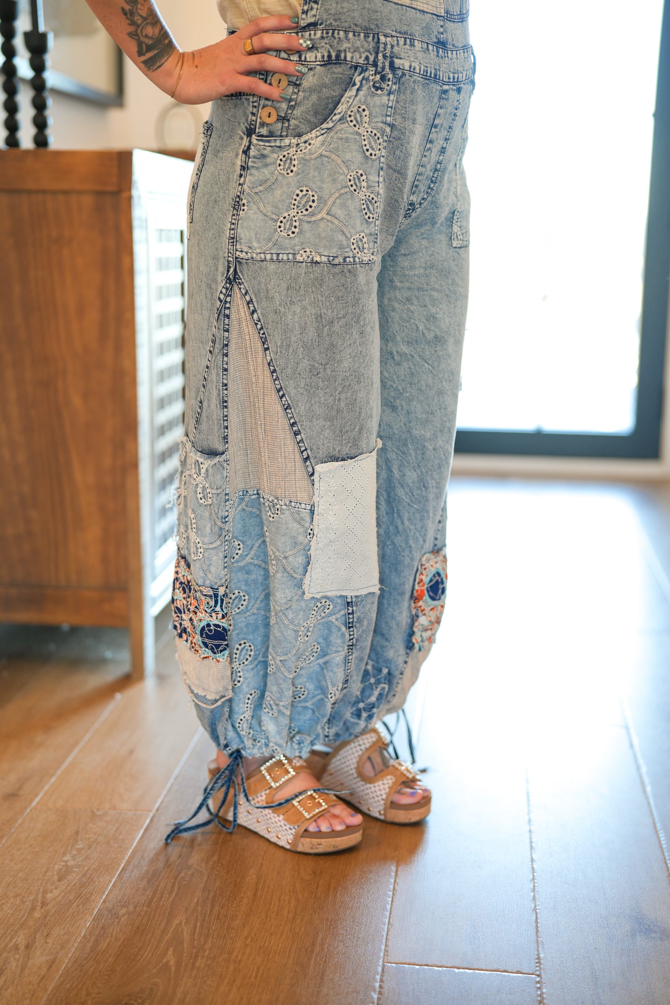 Multi Patch Denim Overalls - Buttercup Lynne Boutique
