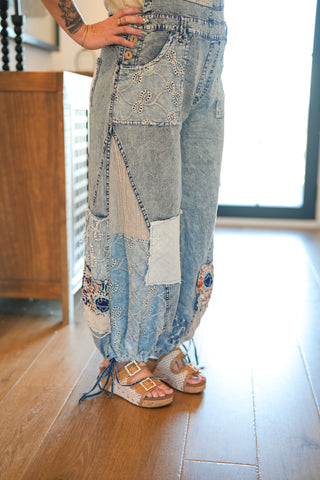 Multi Patch Denim Overalls - Buttercup Lynne Boutique
