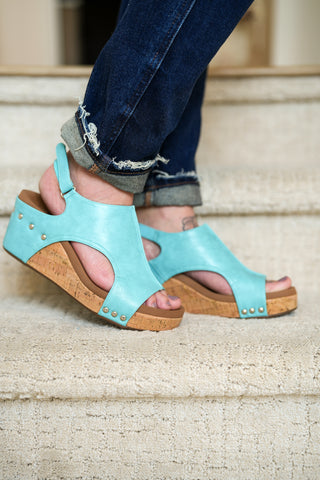 Corkys Carley Wedge Sandals in Teal - Buttercup Lynne Boutique