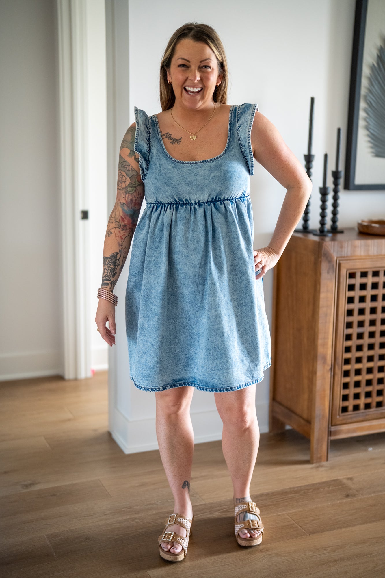 Denim Ruffle Sleeve Mini Dress Wishlist | Buttercup Lynne Denim / Medium Denim Ruffle Sleeve Mini Dress Wishlist | Buttercup Lynne Denim / Medium