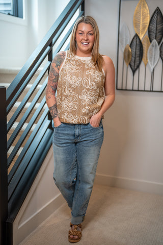 Floral Embroidered Lace Tank Top - Buttercup Lynne Boutique