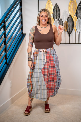 Oli & Hali Washed Plaid Mix Midi Bubble Skirt