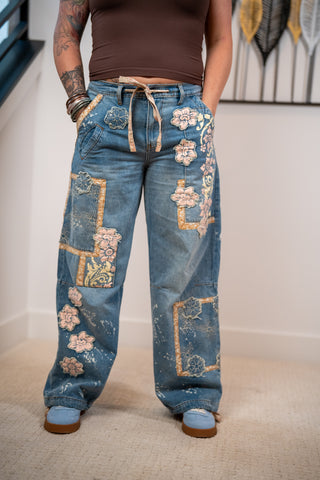 Oli & Hali Floral Patchwork Denim Pants