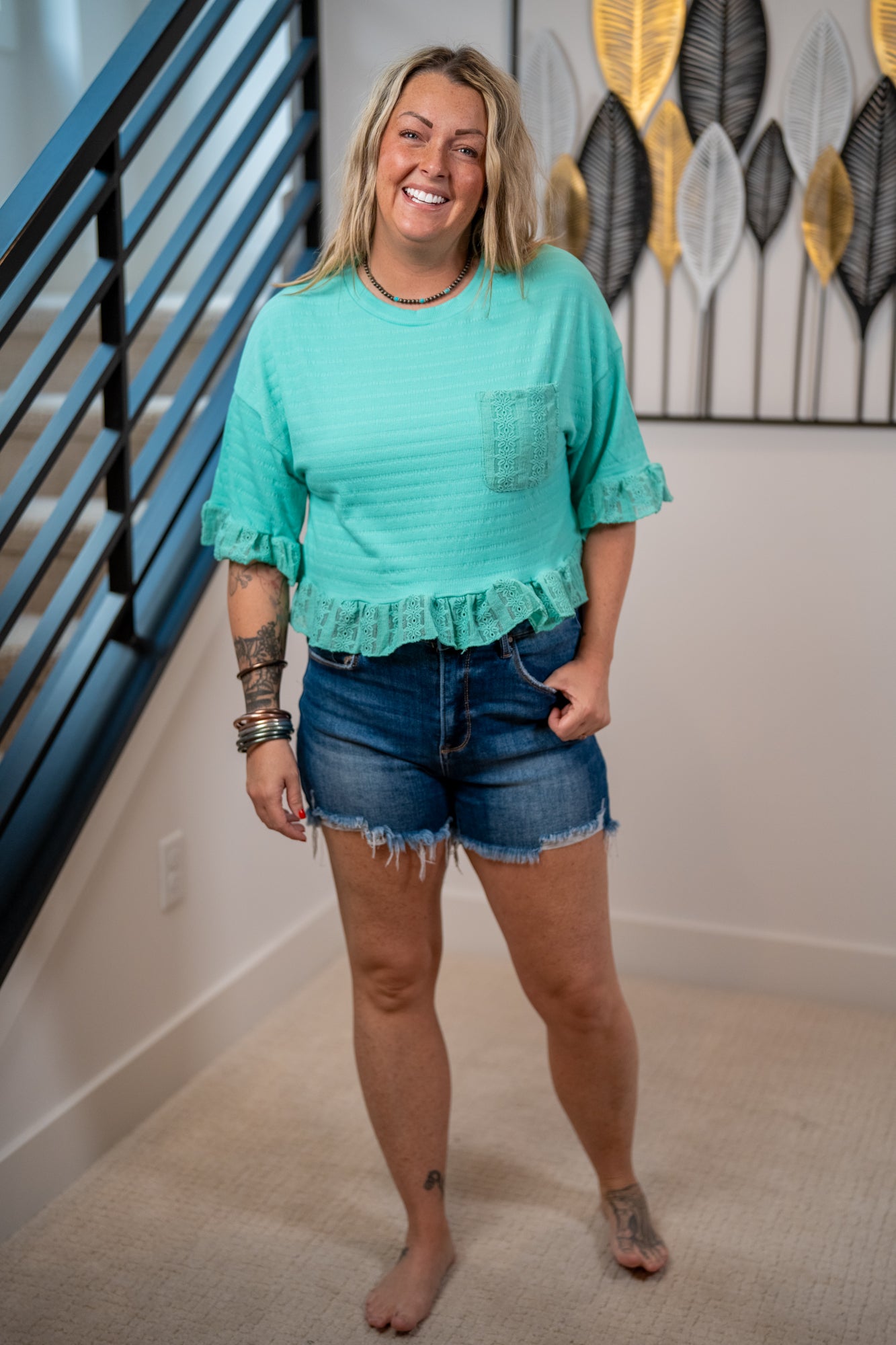Very J Lace Ruffle Hem Top