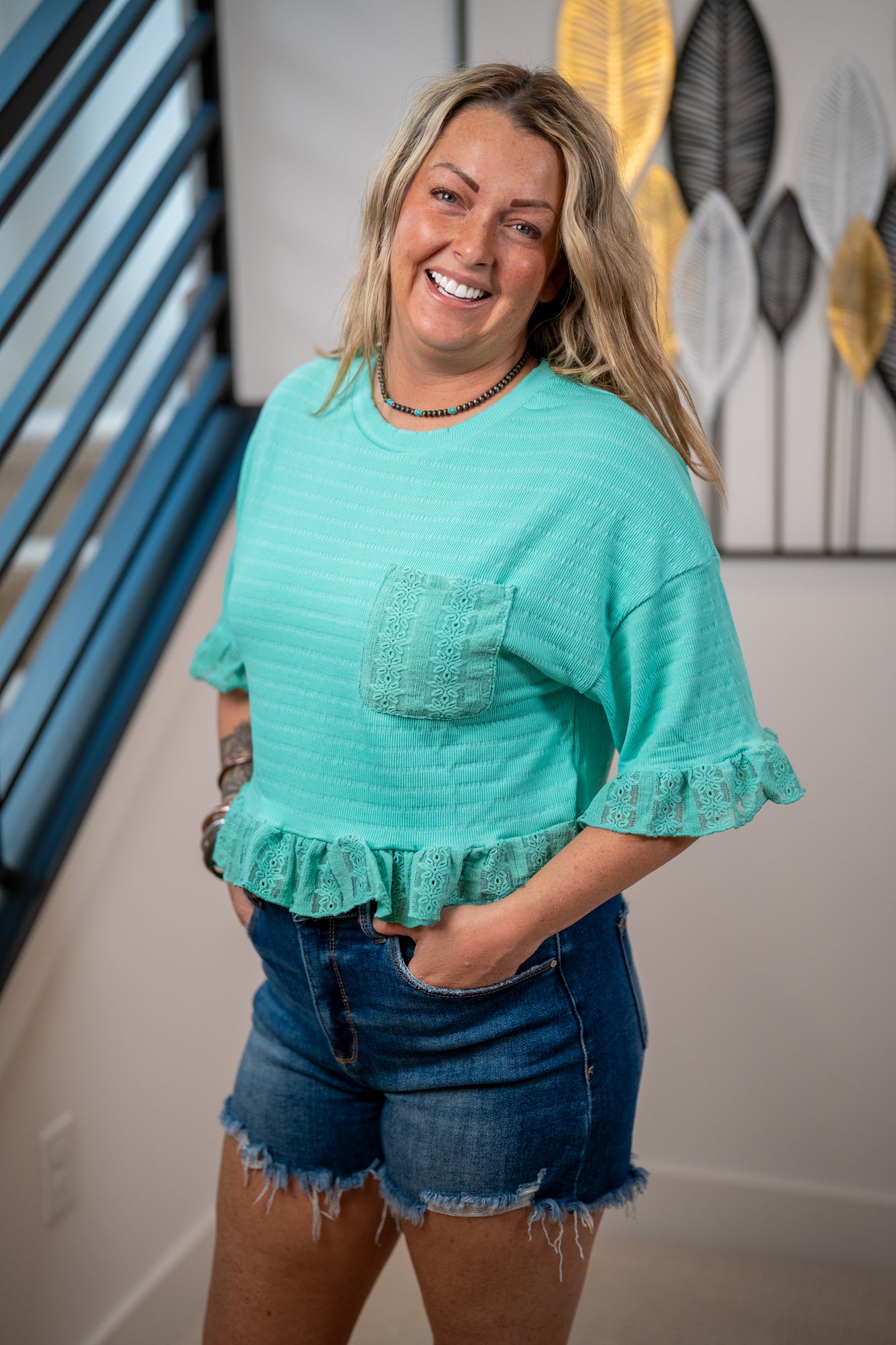 Very J Lace Ruffle Hem Top