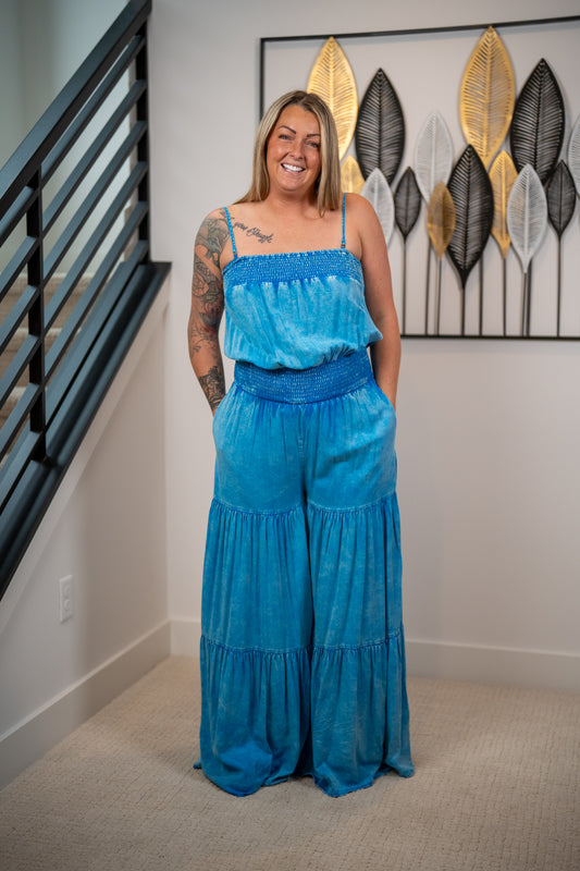 Flourished Beauty Mineral Washed Ruffled Jumpsuit
