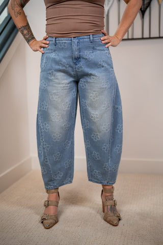 Easel Flower Rush Barrel Pants
