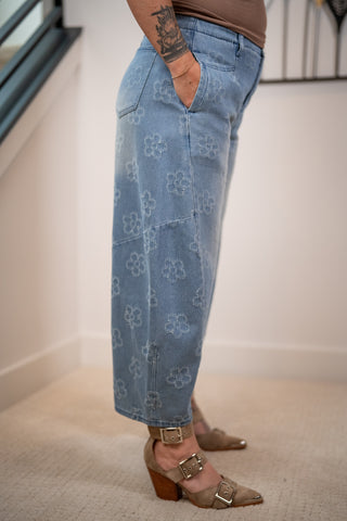 Easel Flower Rush Barrel Pants