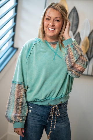 Oli & Hali Washed Mesh Sleeve Pullover
