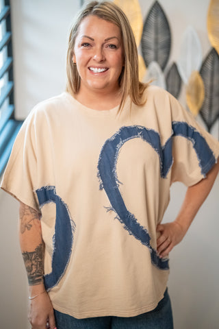 Easel Heart Patch Mineral Washed Knit Top - Buttercup Lynne Boutique
