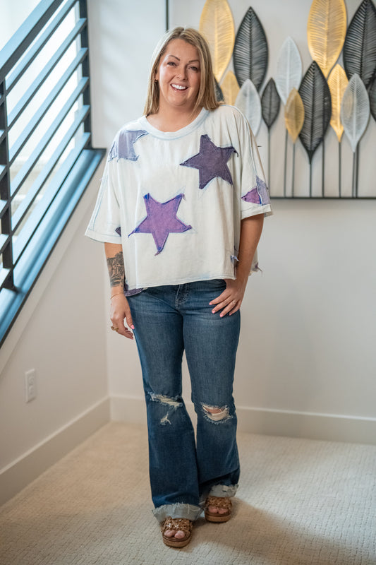 Oli & Hali Washed Star Patchwork Tee - Buttercup Lynne Boutique