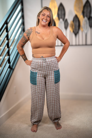 Easel Plaid Cotton Gauze Mineral Washed Pants