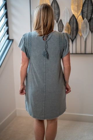 Easel Wing Sleeve Mineral Washed Dress - Buttercup Lynne Boutique