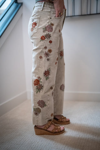 Oli & Hali Floral Embroidered Grey Denim Jeans - Buttercup Lynne Boutique
