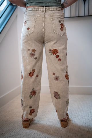 Oli & Hali Floral Embroidered Grey Denim Jeans - Buttercup Lynne Boutique