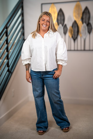 Balloon Sleeve Button Down Top Easel