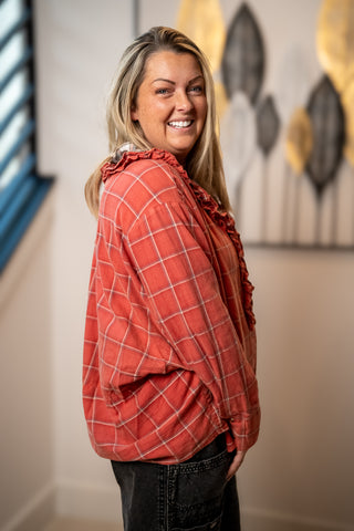Autumn Ruffle Plaid Blouse Easel
