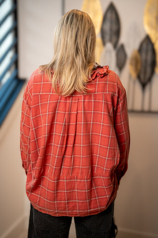 Autumn Ruffle Plaid Blouse Easel