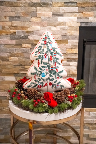Merry & Bright Embroidered Christmas Tree Pillow