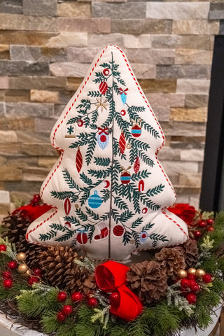 Merry & Bright Embroidered Christmas Tree Pillow