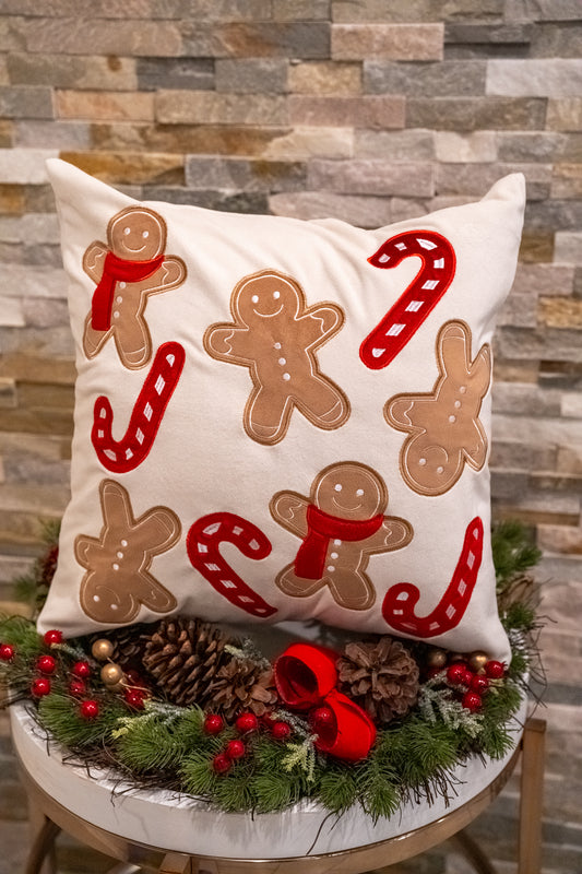 Gingerbread Dreams & Candy Cane Kisses Pillow by Buttercup Lynne
