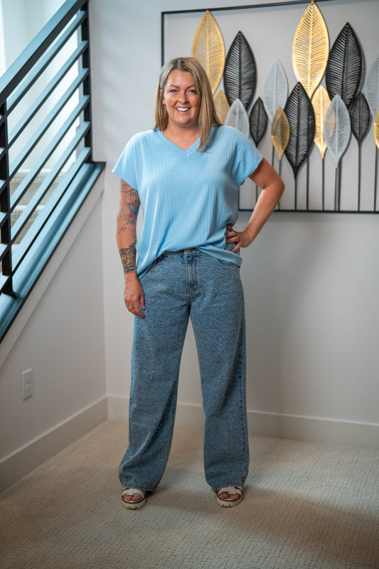 Washed All Over Rhinestone Embellished Denim Jeans - Buttercup Lynne Boutique