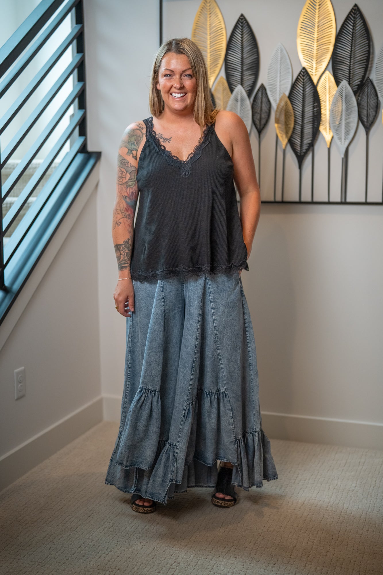 Oli & Hali Wide Leg Ruffled Hem Pants - Buttercup Lynne Boutique