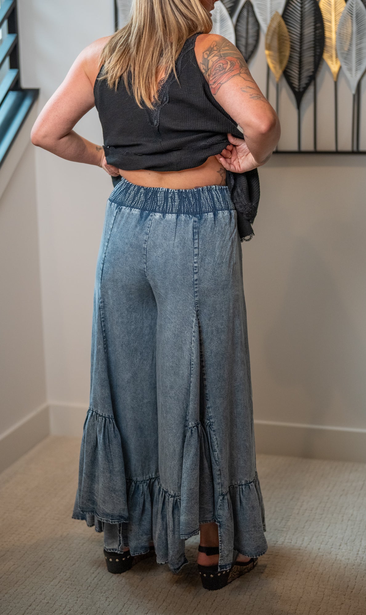 Oli & Hali Wide Leg Ruffled Hem Pants - Buttercup Lynne Boutique