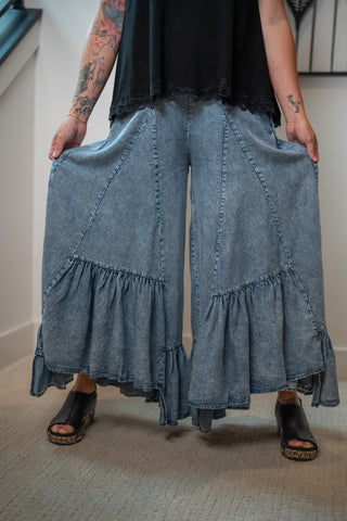 Oli & Hali Wide Leg Ruffled Hem Pants - Buttercup Lynne Boutique