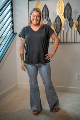Easel Light Wash Stretch Bell Bottom Denim - Buttercup Lynne Boutique
