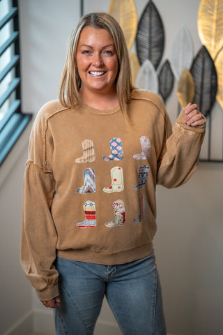 Easel Boot Scootin' Mineral Wash Pullover - Buttercup Lynne Boutique