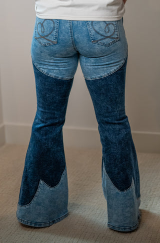 Oli & Hali Tonal Wash Color Block Bootcut Jeans - Buttercup Lynne Boutique