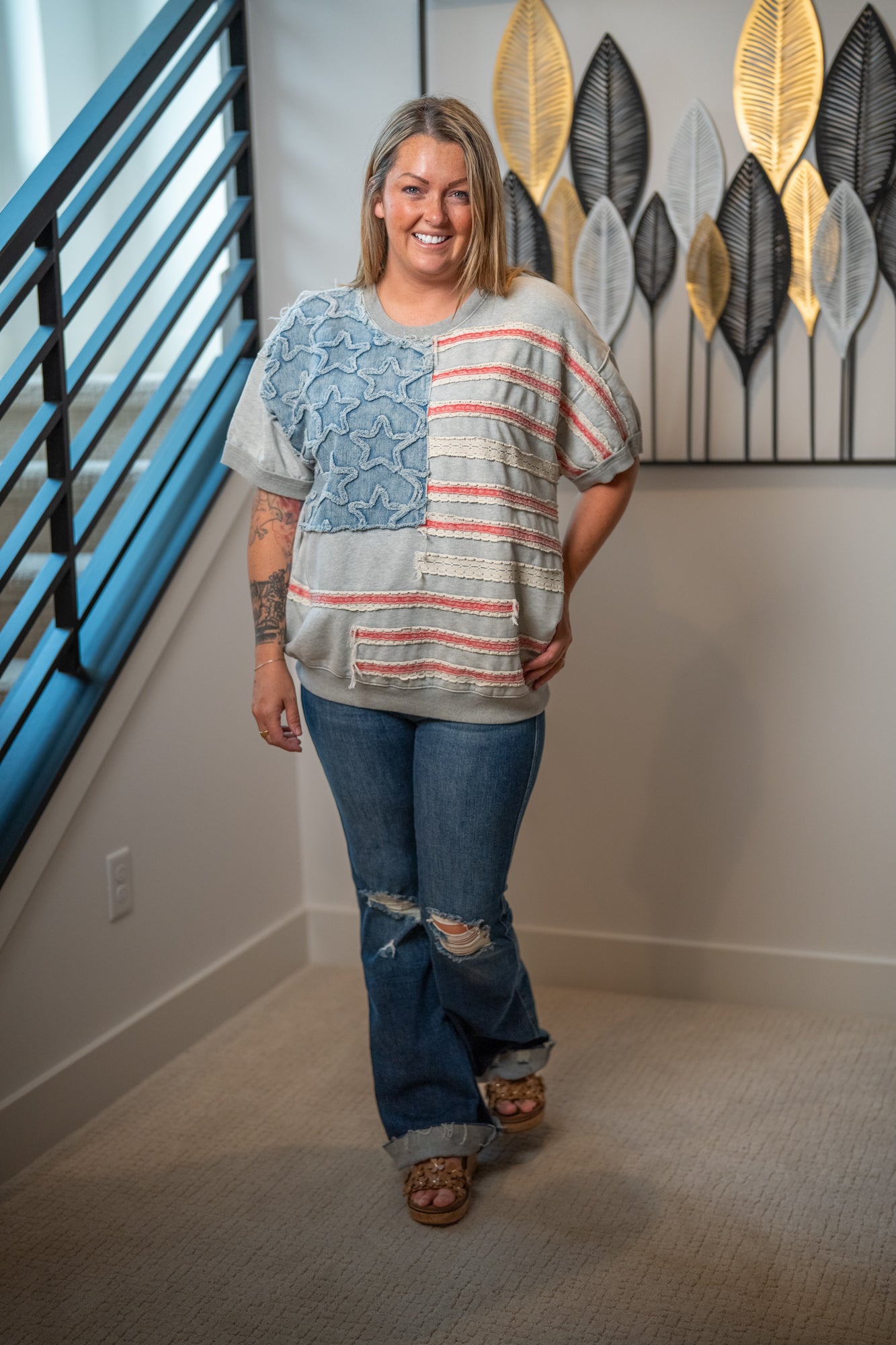 Oli & Hali American Flag Pullover Knit Top - Buttercup Lynne Boutique