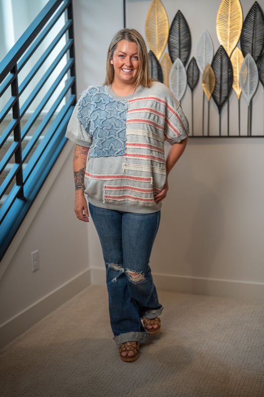 Oli & Hali American Flag Pullover Knit Top - Buttercup Lynne Boutique