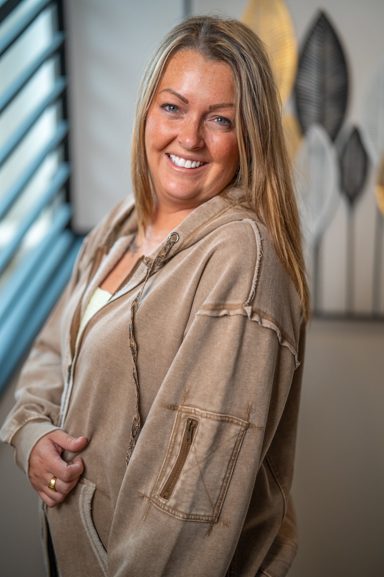 Easel Mocha Mineral Wash Zip Hoodie - Buttercup Lynne Boutique