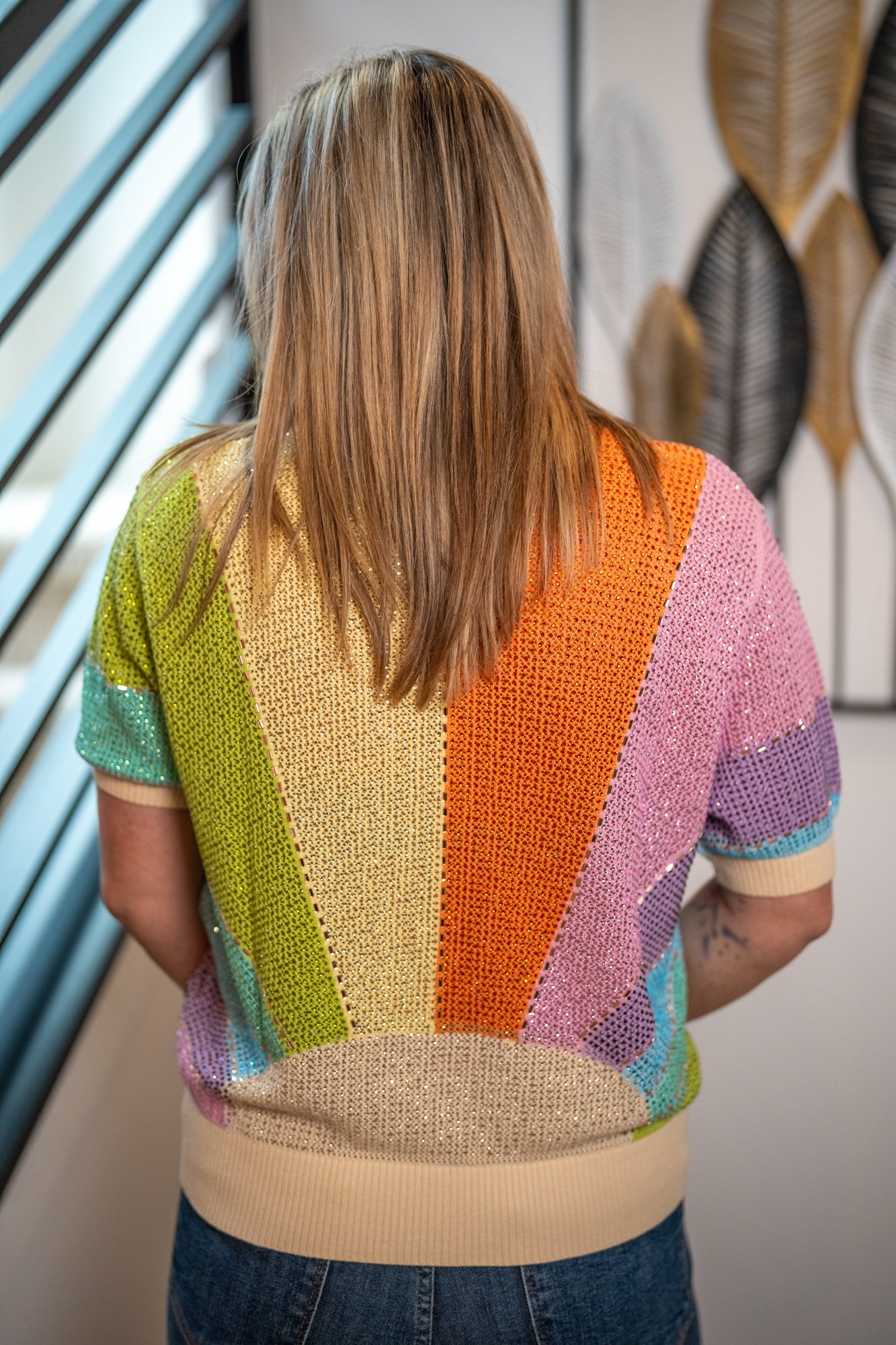 Queen of Sparkles Rainbow Rhinestone Sunshine Short Sleeve Sweater