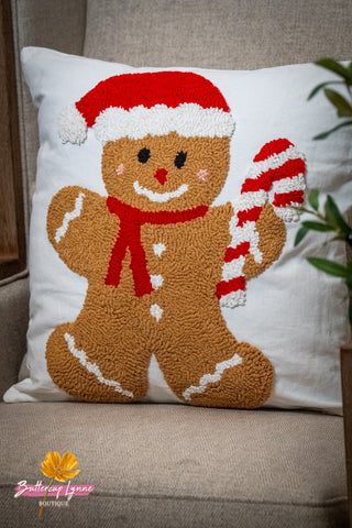 Candy Cane Gingerbread Santa Hooked Pillow - Buttercup Lynne Boutique