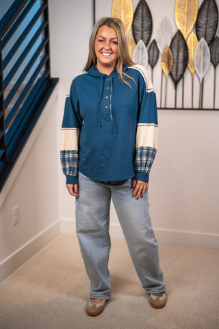 Blue Skies Patchwork Henley Hoodie Very J