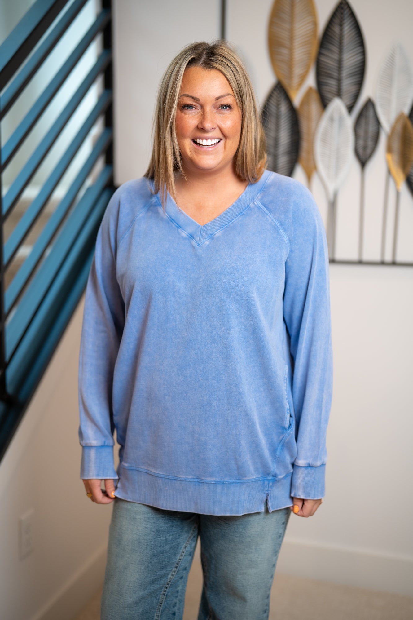 Easel Washed Terry Oversized Pullover with Pockets – Peri Blue - Buttercup Lynne Boutique