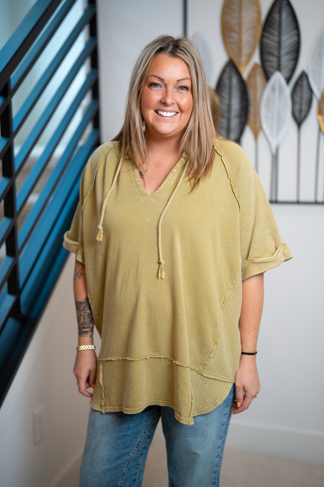 Easel Thermal Mix Terry Knit Mineral Washed Hoodie Pullover – Olive Sage - Buttercup Lynne Boutique