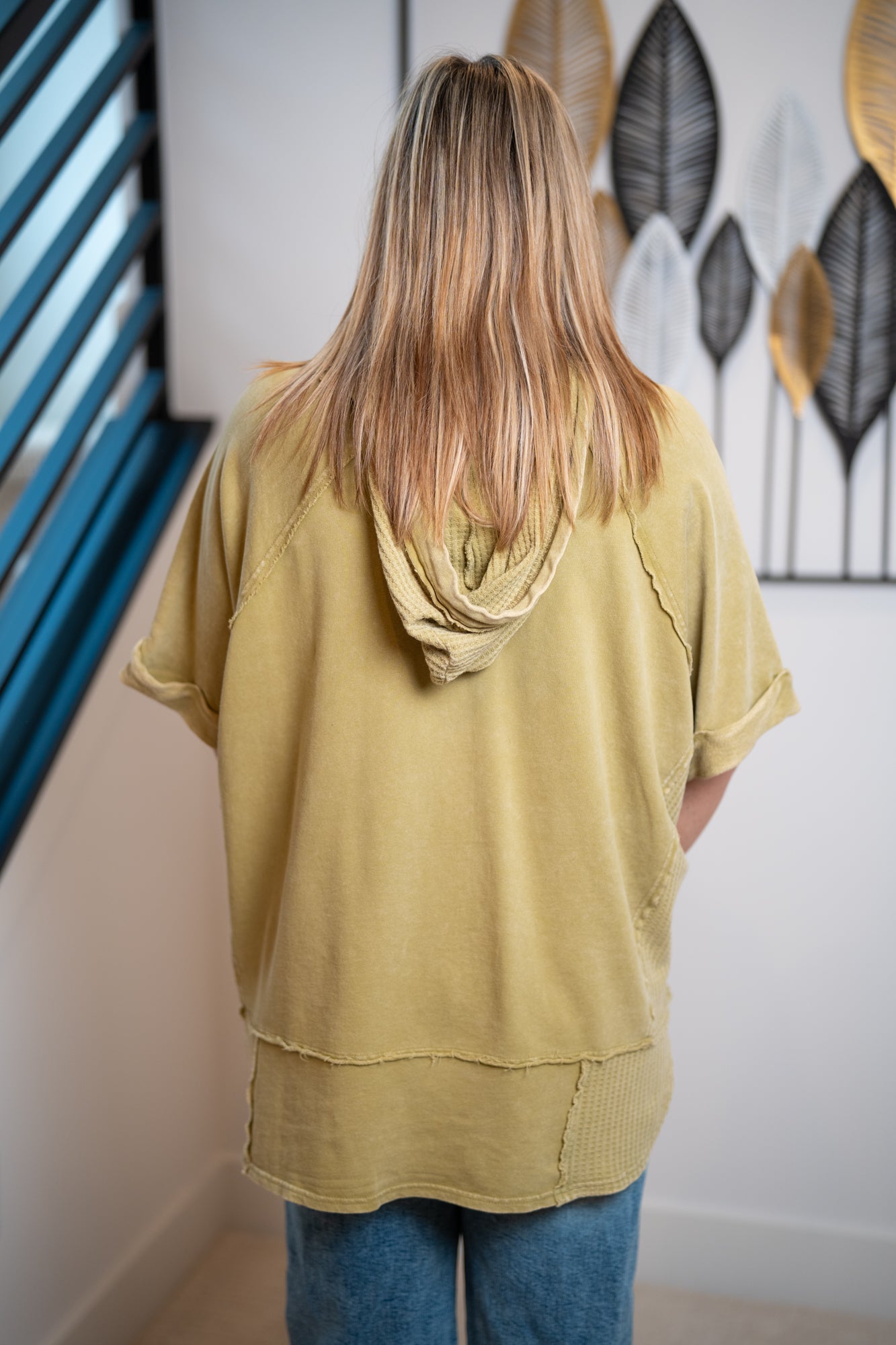 Easel Thermal Mix Terry Knit Mineral Washed Hoodie Pullover – Olive Sage - Buttercup Lynne Boutique